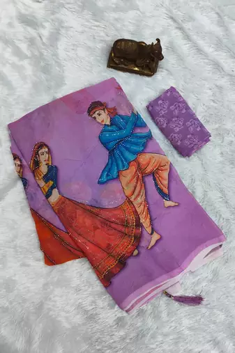 Lavender colour weightless digital print saree with unstitched blouse