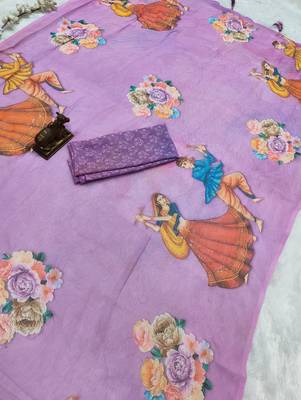 Lavender colour weightless digital print saree with unstitched blouse 3