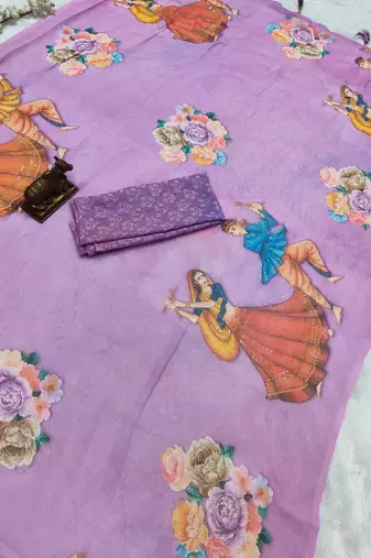 Lavender colour weightless digital print saree with unstitched blouse