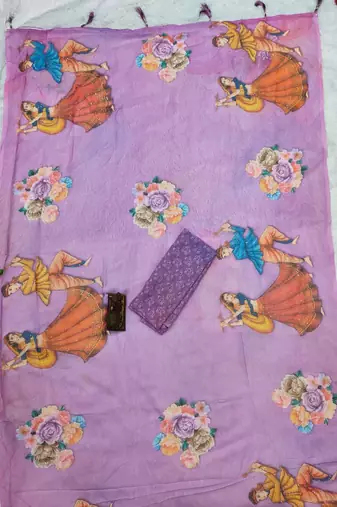 Lavender colour weightless digital print saree with unstitched blouse
