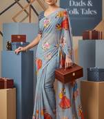 Blue colour weightless digital print saree with unstitched blouse