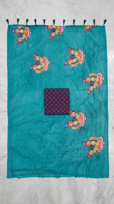 Teal colour weightless digital print saree with unstitched blouse 3