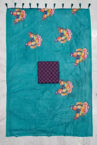 Teal colour weightless digital print saree with unstitched blouse