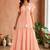 Pink  white floral embroidery & lace work  cotton blend fabric  tiered fit & flare maxi style  women   s western dress