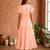 Pink  white floral embroidery & lace work  cotton blend fabric  tiered fit & flare maxi style  women   s western dress