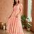 Pink  white floral embroidery & lace work  cotton blend fabric  tiered fit & flare maxi style  women   s western dress