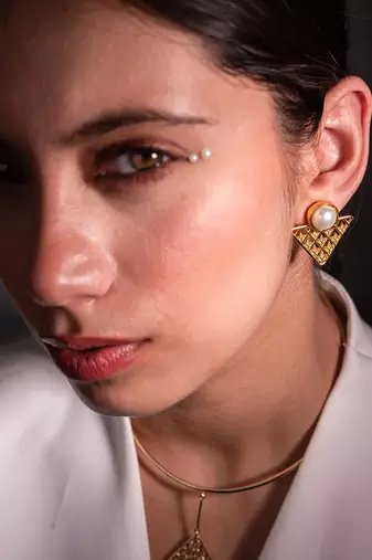 white brass studs with pearl geometric work
