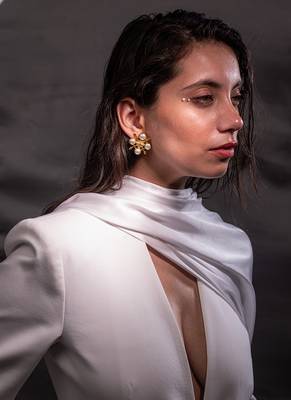 white brass earrings with pearl geometric work 5