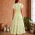 Mustard  white floral embroidery & lace work  cotton blend fabric  tiered fit & flare maxi style