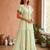 Mustard  white floral embroidery & lace work  cotton blend fabric  tiered fit & flare maxi style