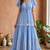 Light blue  white floral embroidery & lace work  cotton blend fabric  tiered fit & flare maxi style