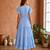 Light blue  white floral embroidery & lace work  cotton blend fabric  tiered fit & flare maxi style