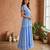 Light blue  white floral embroidery & lace work  cotton blend fabric  tiered fit & flare maxi style