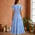 Light blue  white floral embroidery & lace work  cotton blend fabric  tiered fit & flare maxi style