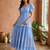 Light blue  white floral embroidery & lace work  cotton blend fabric  tiered fit & flare maxi style