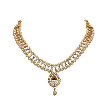 White agate stone necklace set with earrings and maang tikka (gold plated) 5