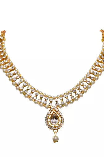 White agate stone necklace set with earrings and maang tikka (gold plated)