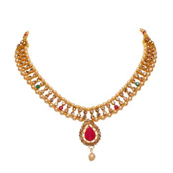 Maroon, green, and lct agate stone necklace set with earrings and maang tikka (gold plated) 4