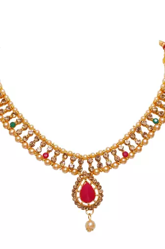Maroon, green, and lct agate stone necklace set with earrings and maang tikka (gold plated)