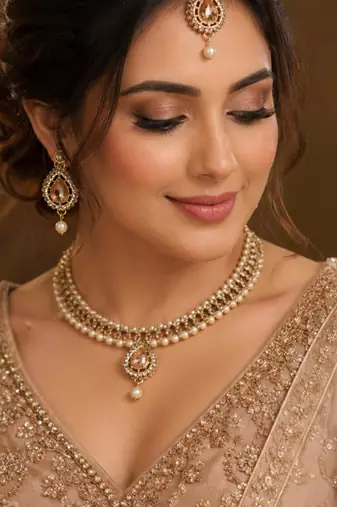 Lct agate stone necklace set with earrings and maang tikka (gold plated)
