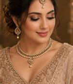 Lct agate stone necklace set with earrings and maang tikka (gold plated)