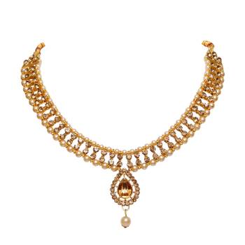 Lct agate stone necklace set with earrings and maang tikka (gold plated) 4