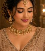 Lct agate stone necklace set with earrings and maang tikka (gold plated)