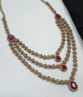 Maroon color necklace set with earrings and maang tikka     agate stone, antique gold plating 3
