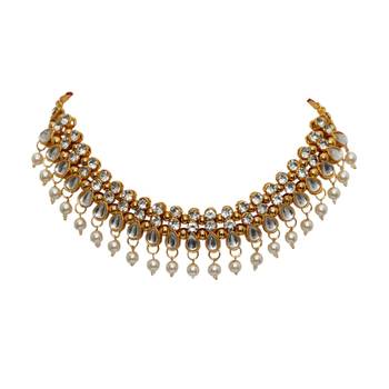 White agate stone necklace set with earrings and maang tikka (gold plated) 4