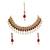 Maroon, green, and white agate stone necklace set with earrings and maang tikka (gold plated)