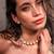 golden brass necklace set with halo pearl work