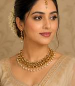 Lct agate stone necklace set with earrings and maang tikka (gold plated)