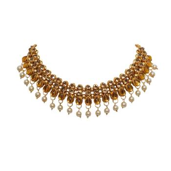 Lct agate stone necklace set with earrings and maang tikka (gold plated) 3