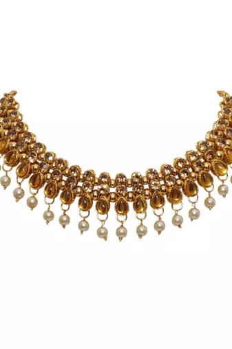 Lct agate stone necklace set with earrings and maang tikka (gold plated)