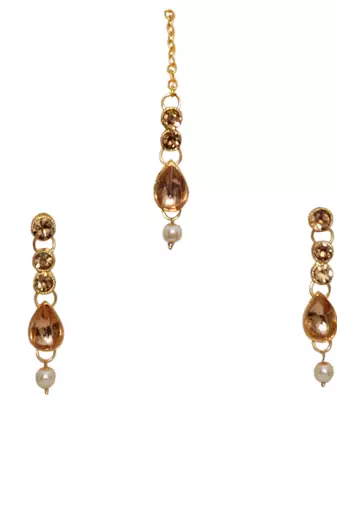 Lct agate stone necklace set with earrings and maang tikka (gold plated)