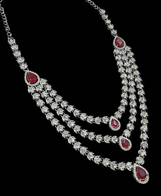 Maroon color necklace set with earrings & maang tikka | agate stone | rhodium plated 4
