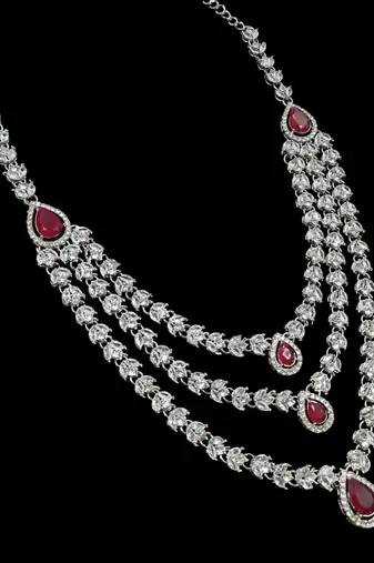 Maroon color necklace set with earrings & maang tikka | agate stone | rhodium plated