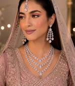 Baby pink color necklace set with earrings & maang tikka | agate stone | rhodium plated