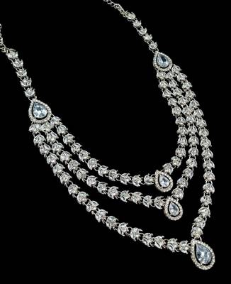 White color necklace set with earrings & maang tikka | agate stone | rhodium plated 4