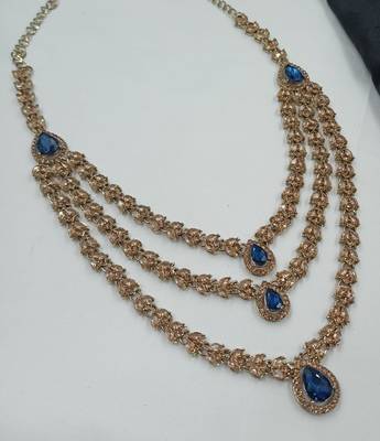 Blue color necklace set with earrings and maang tikka     agate stone, antique gold plating 4