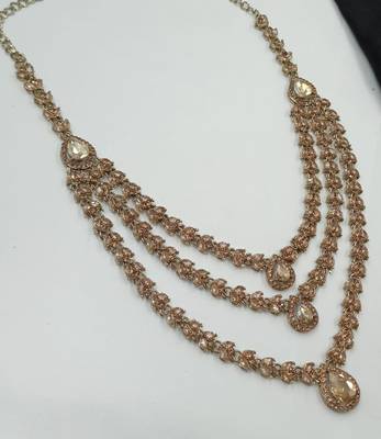 Champagne color necklace set with earrings and maang tikka     agate stone, antique gold plating 3