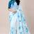 Sky color all over floral printed georgette saree with separate unstitched blouse