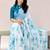 Sky color all over floral printed georgette saree with separate unstitched blouse