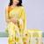 Yellow color all over floral printed georgette saree with separate unstitched blouse