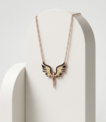 925 Sterling Silver Rose Gold Plated Angel Wings Pendant Necklace with Black Cubic Zirconia