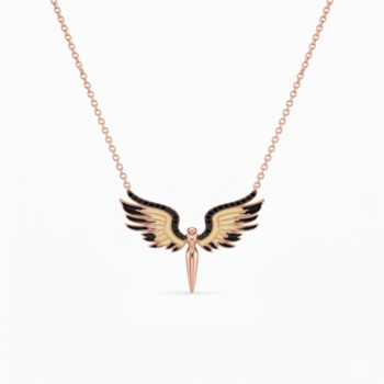 925 Sterling Silver Rose Gold Plated Angel Wings Pendant Necklace with Black Cubic Zirconia 3