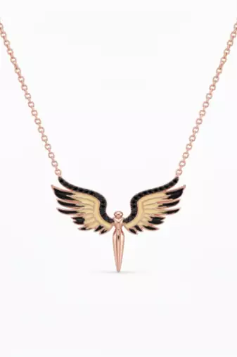925 Sterling Silver Rose Gold Plated Angel Wings Pendant Necklace with Black Cubic Zirconia