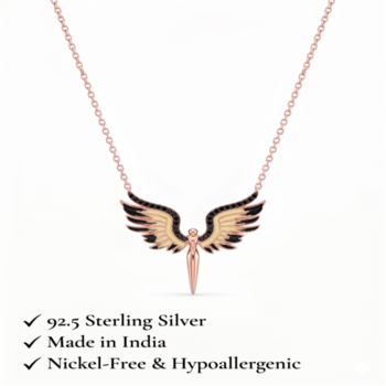 925 Sterling Silver Rose Gold Plated Angel Wings Pendant Necklace with Black Cubic Zirconia 5