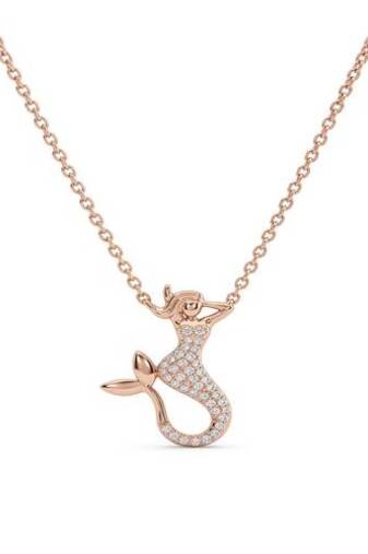 925 Sterling Silver Rose Gold Plated Mermaid Pendant Necklace with Cubic Zirconia