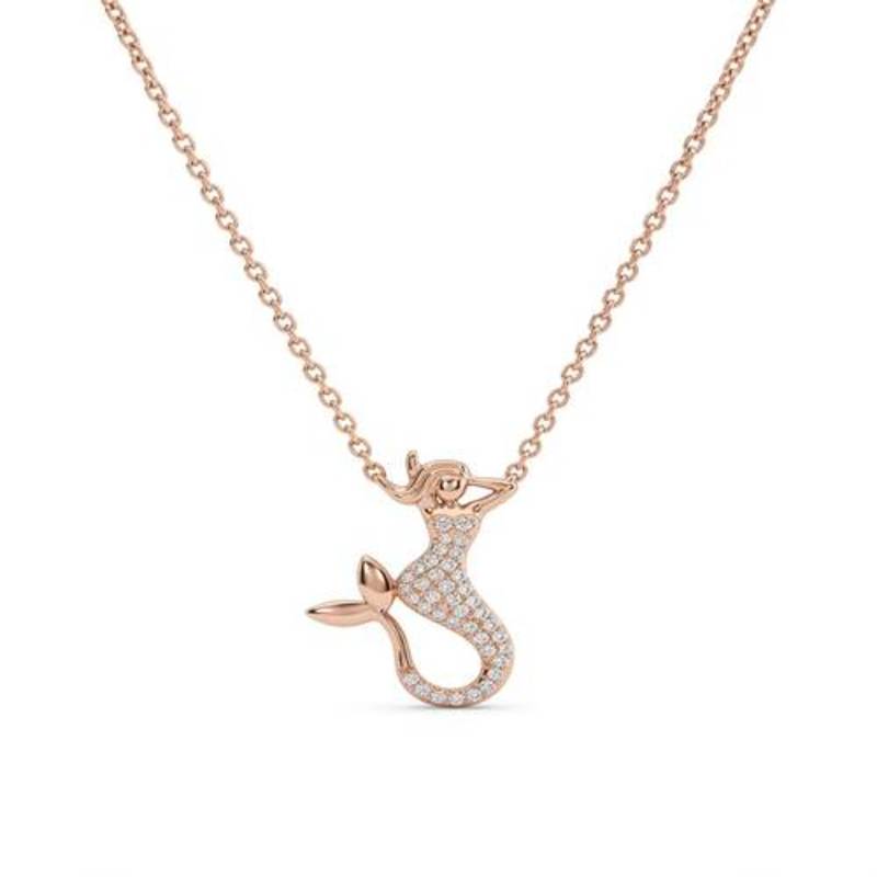 925 Sterling Silver Rose Gold Plated Mermaid Pendant Necklace with Cubic Zirconia